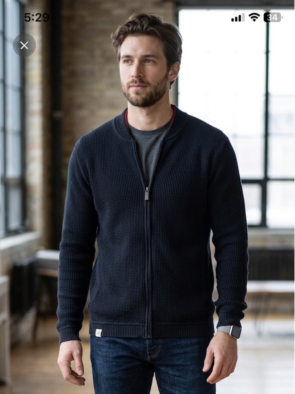 BENCH Men's Black Zip-Up long sleeved Cotton Sweater Size Medium
